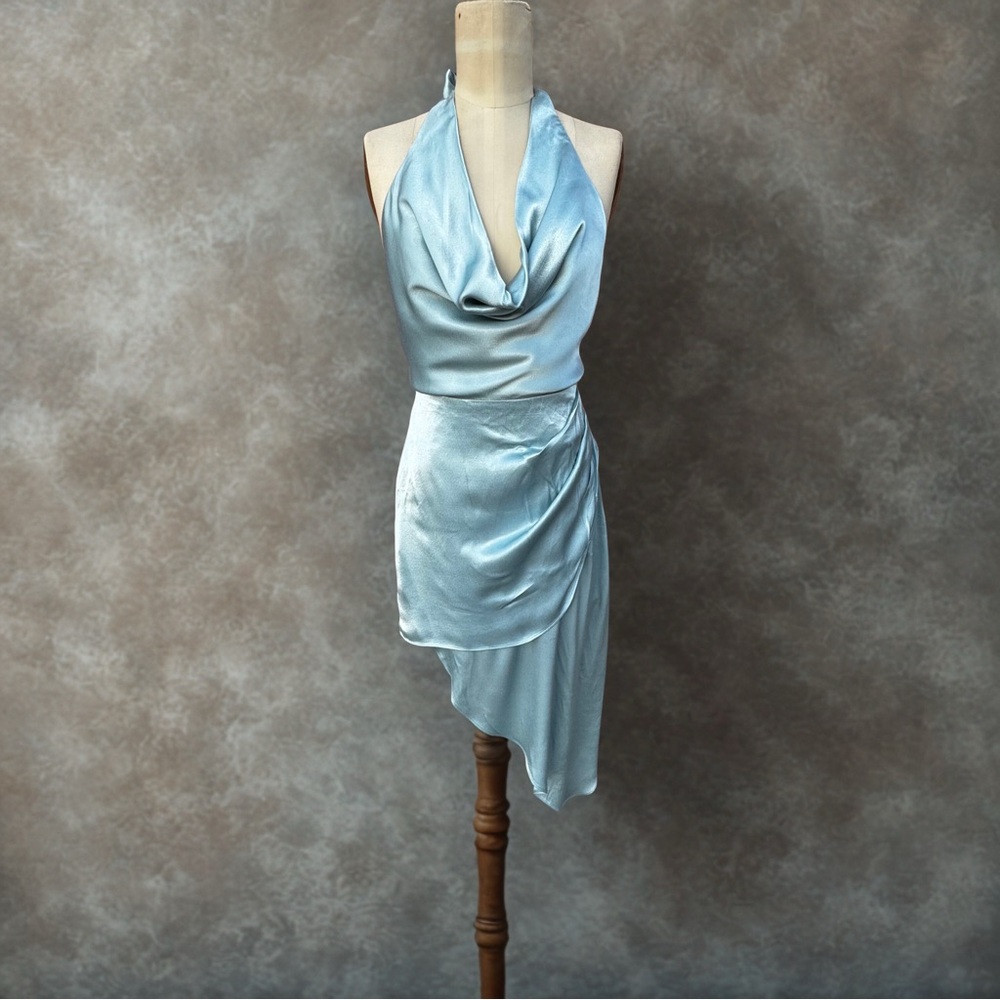 Anthropologie “Endless Rose” Mint Satin Mini–Maxi Halter Dress NWT Size Small